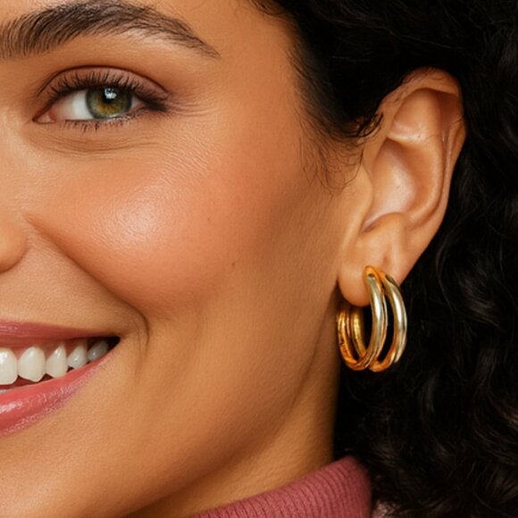 ๐Minimalist Double C Hoop Earrings 18K Gold Plated Stainless Steel Trending - Picture 14 of 14